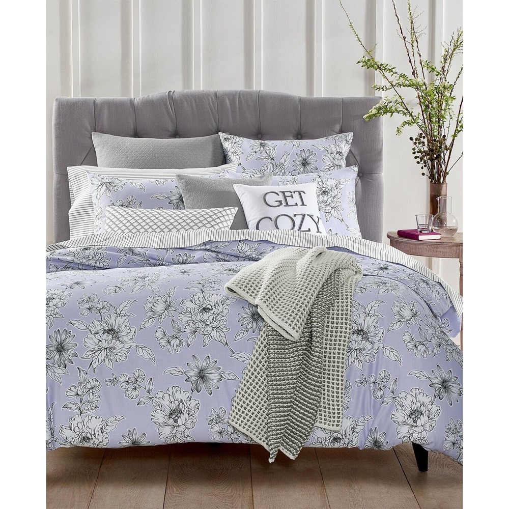 Charter Club Damask Designs Floral 300 TC 3-Pc. Cotton Duvet Set - KING - Purple
